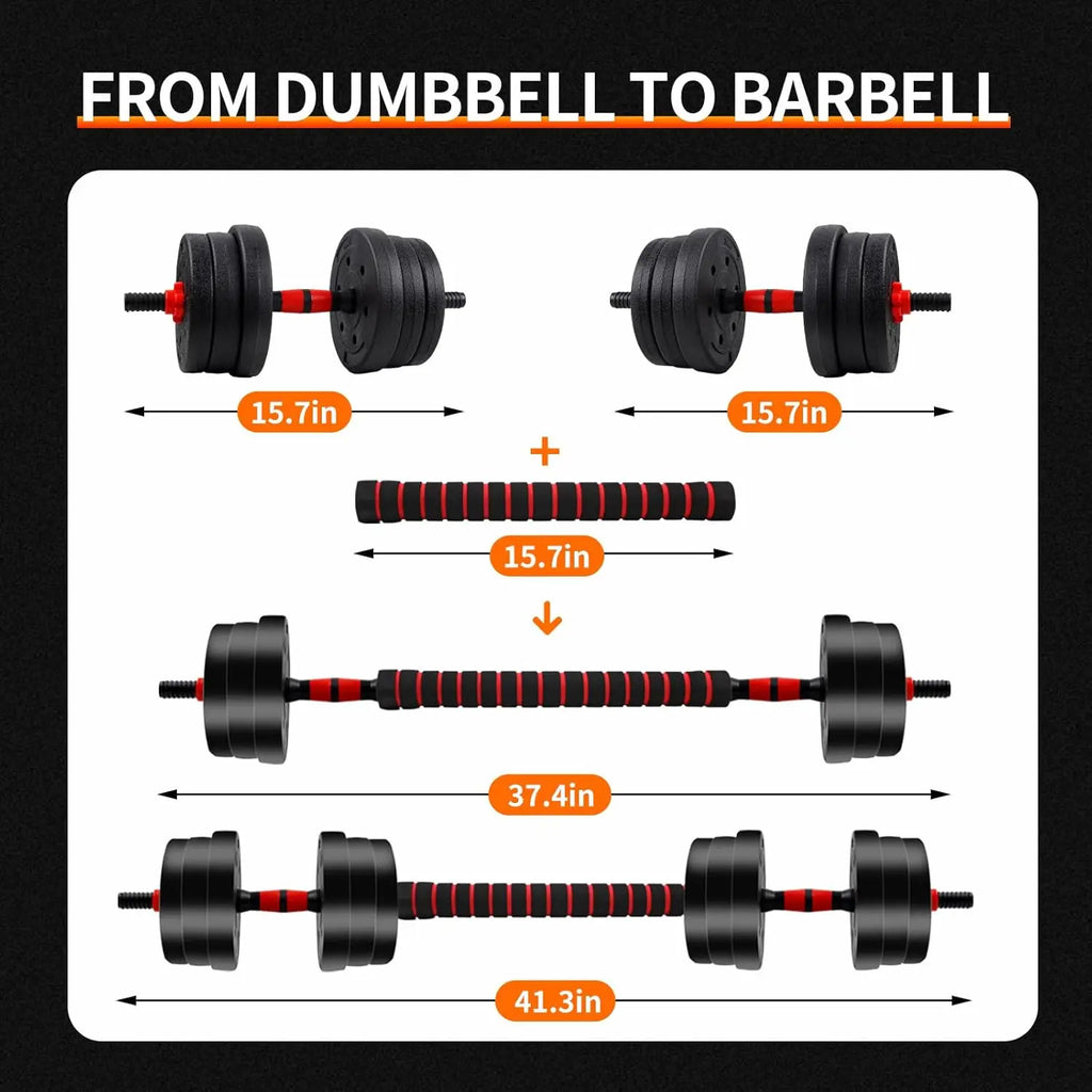 5-44lbs Adjustable Dumbbell to Barbell Set, Anti-Slip Grip
