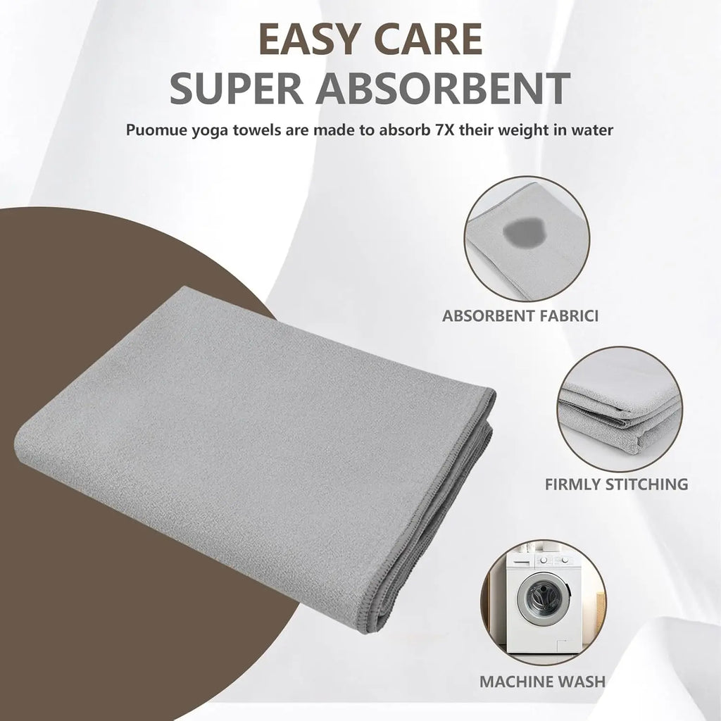 Non-Slip Yoga Towel with Grip Dots, 72x24 Inches, Absorbent Microfiber