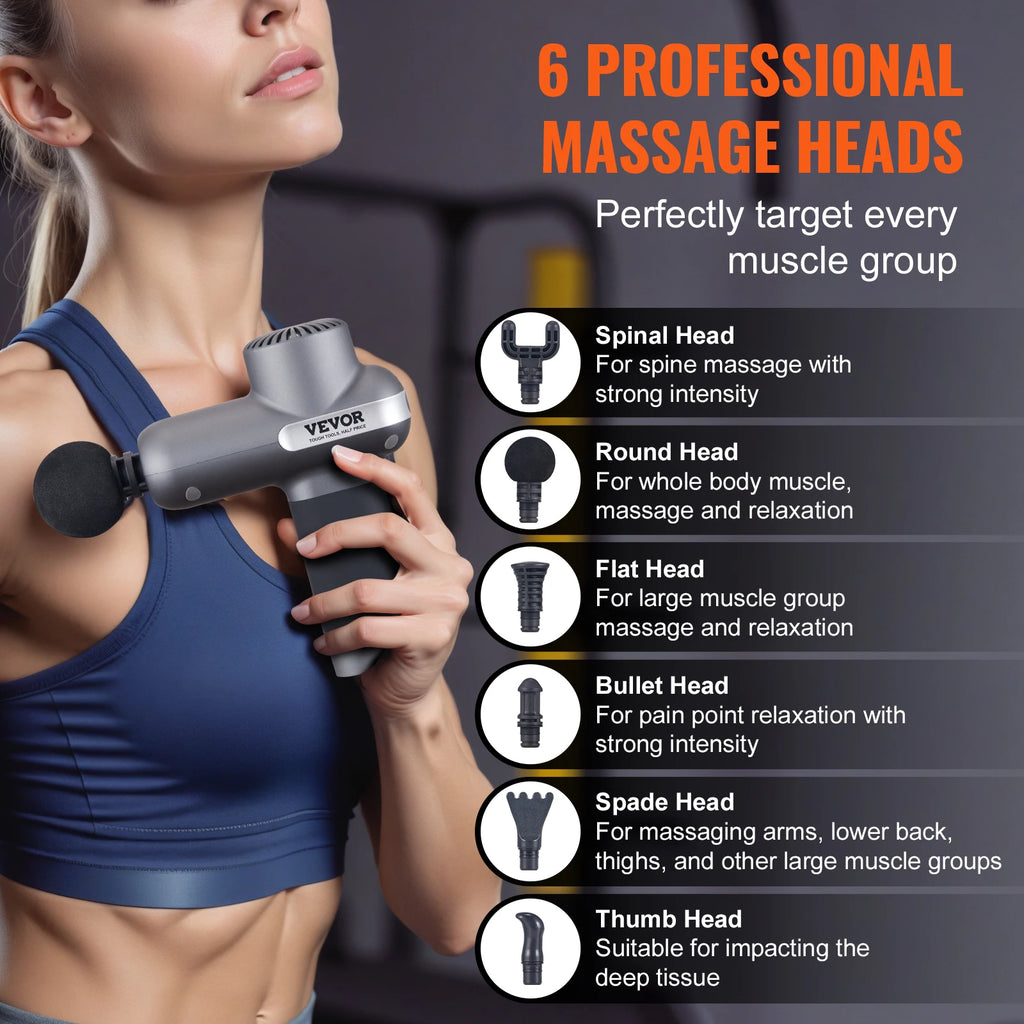 SucceBuy Mini  Muscle Massage Gun w/ 5 Speed Levels & 6 Massage Heads