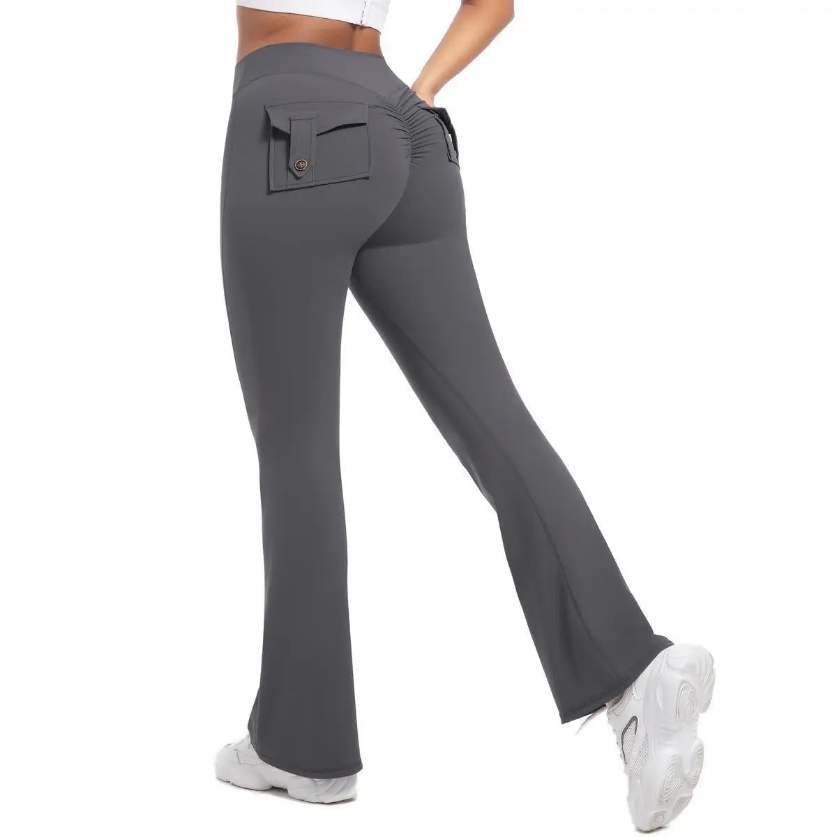 Women's Yoga Flare Trousers, High-Waisted Tummy-Control Outdoor Casual Leggings with Pockets,