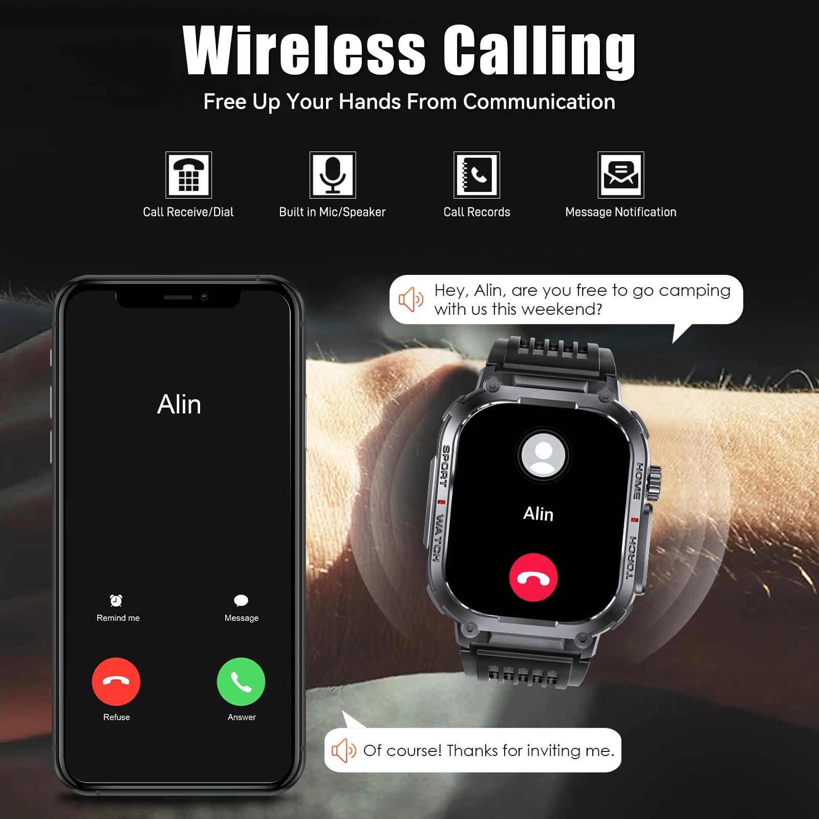 EIGIIS 2024New Smart Watch Men 3ATM Waterproof With Compass And LED Flashlight Tracking Heart Rate