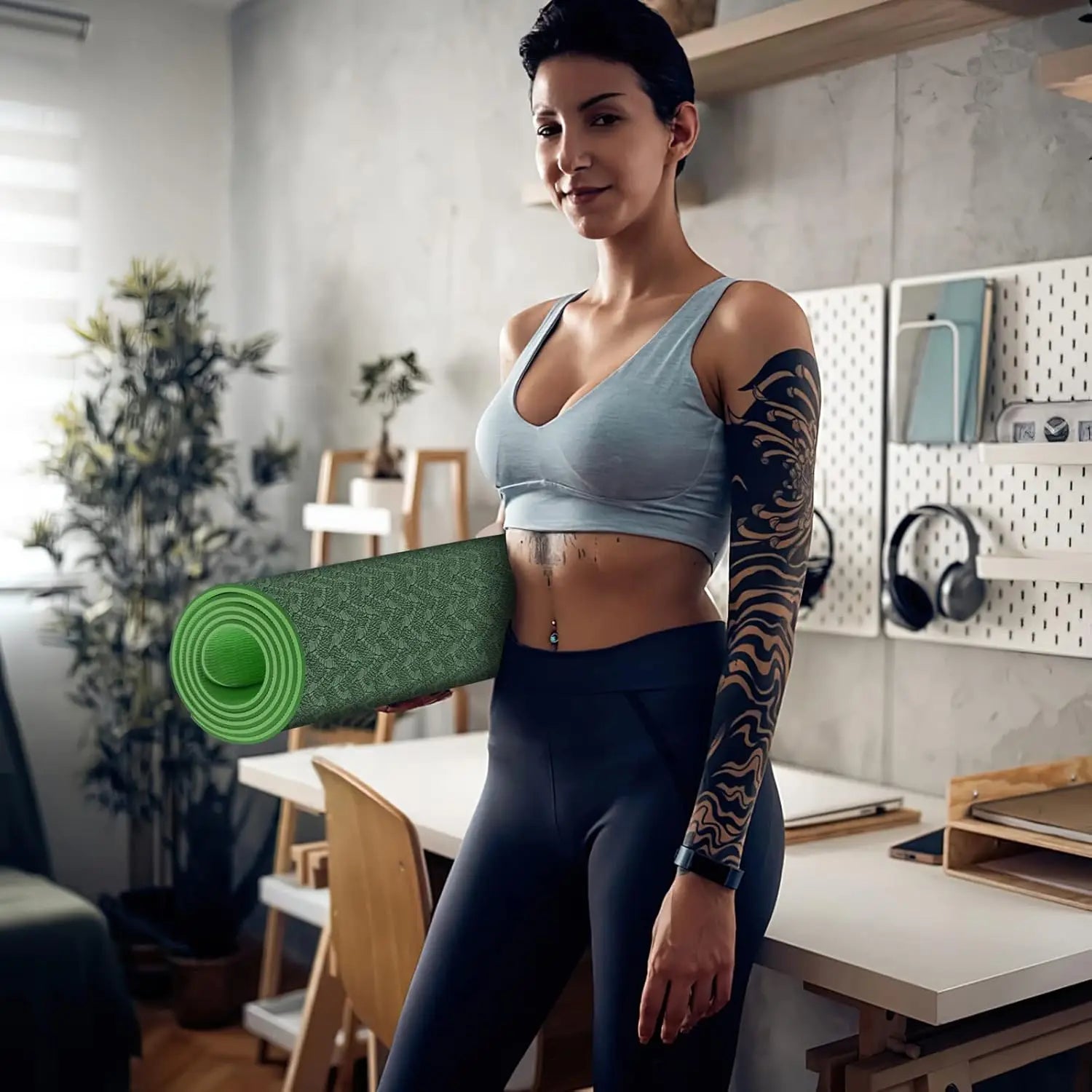 Yoga Mat 1/3 inch QMKGEC Exercise Mats 8mm TPE Non-Slip Extra Thick High-Density Eco Friendly for Yoga Workout Pilates