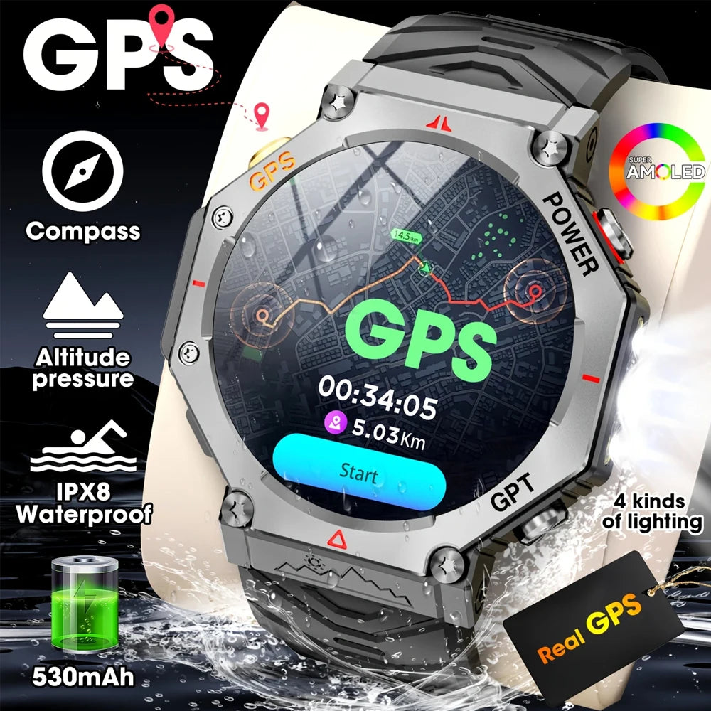 SENBONO  Smart Watch Men Built-in GPS Bluetooth Call AI GPT Fitness Tracker Waterproof Military