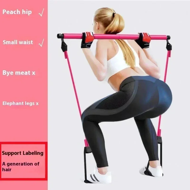 Pilates Bar Kit Resistance Band Stick Yoga Stretch Sculpt Twisting Sit-Up