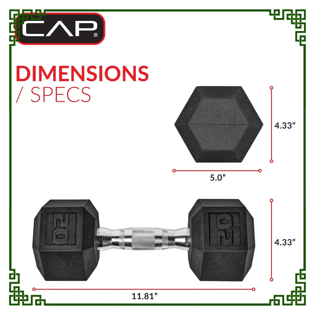 20lb Rubber Hex Dumbbell Pair, Non-Slip & Anti-Roll Design