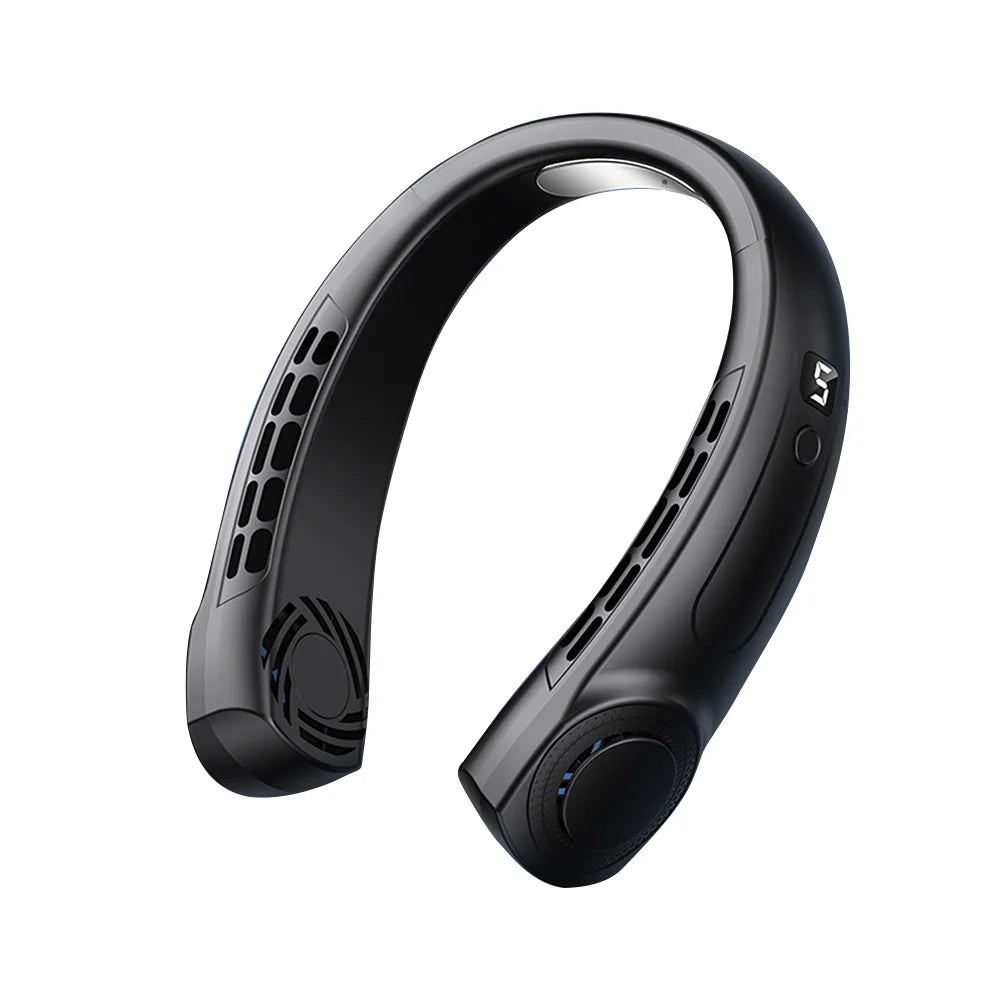 Bladeless Hanging Neck Fan Mute USB Small Cooling Fan LED Digital Display 5 Speeds Rechargeable Hands-free Cooler