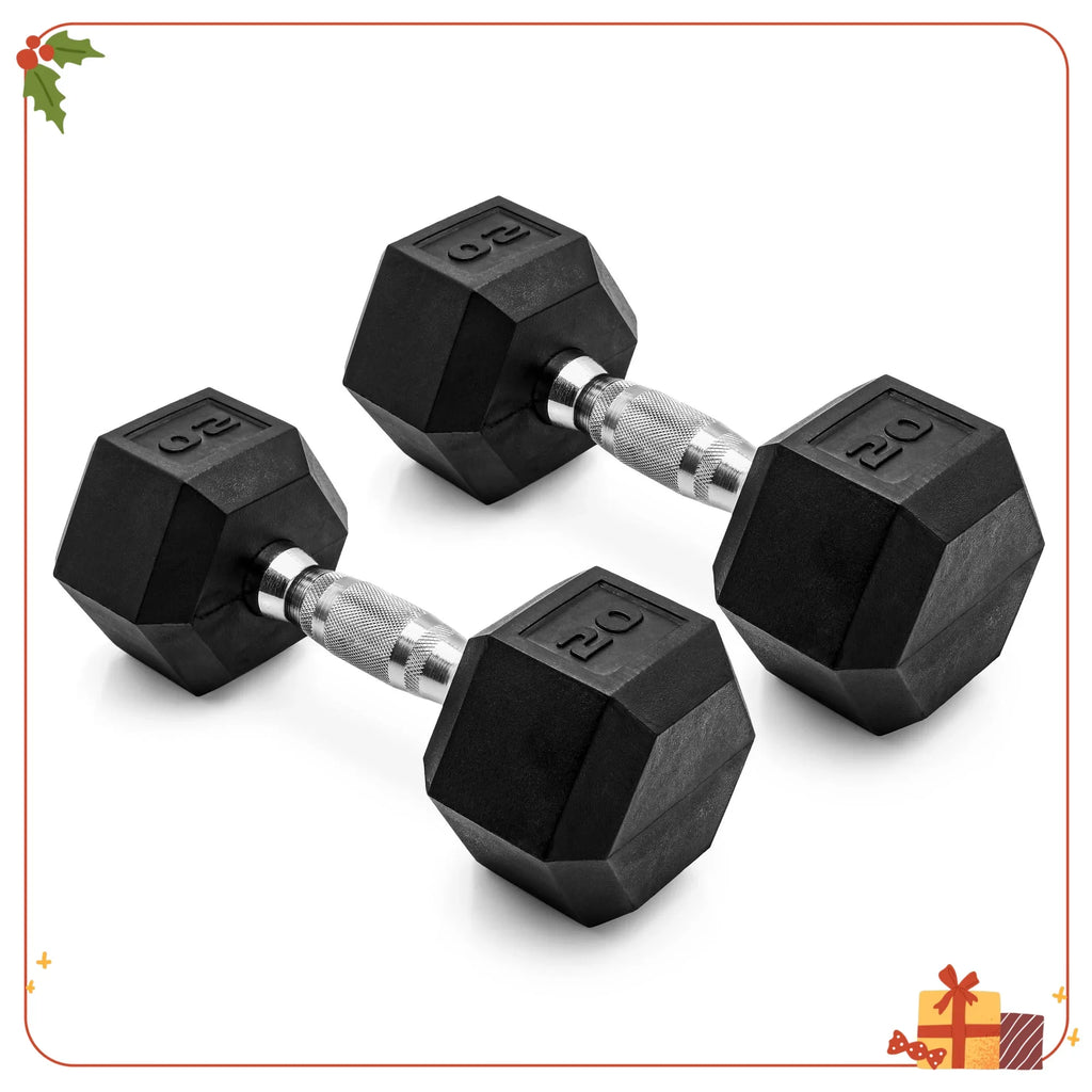 20lb Rubber Hex Dumbbell Pair, Non-Slip & Anti-Roll Design