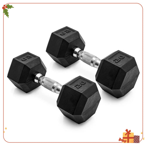 20lb Rubber Hex Dumbbell Pair, Non-Slip & Anti-Roll Design