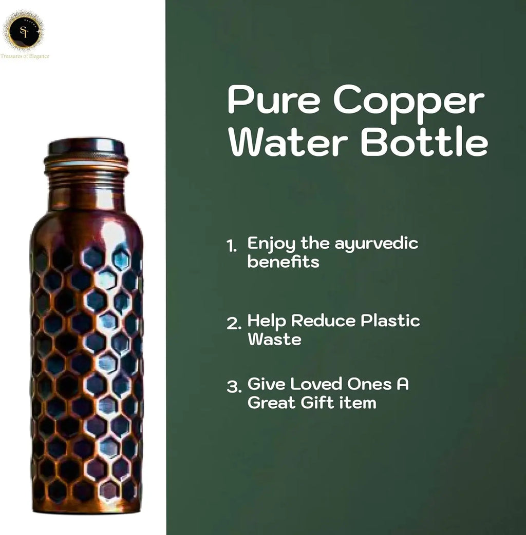 Pure Copper Water Bottle 32oz Antique Black with Lid