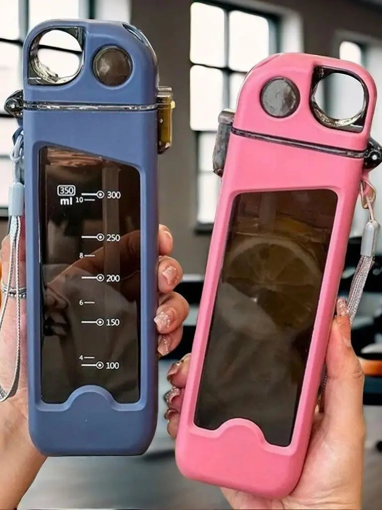 1pc, square water bottle, 12oz （350ml）leak proof w/straw