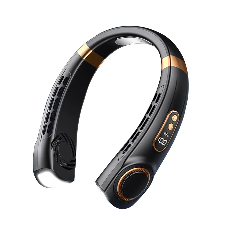 Bladeless Hanging Neck Fan Mute USB Small Cooling Fan LED Digital Display 5 Speeds Rechargeable Hands-free Cooler