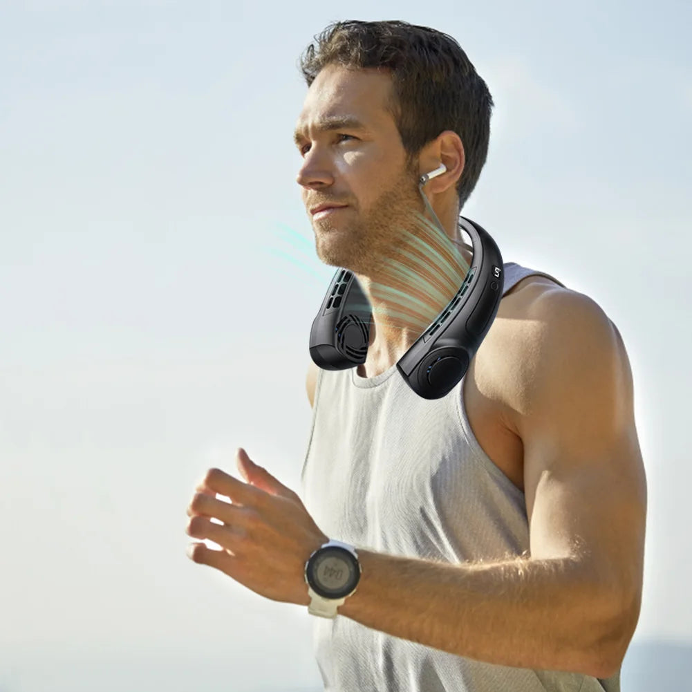 Mute USB Personal Fan LED Digital Display 5 Speeds Rechargeable Bladeless Portable Neck Fan for Home School Office