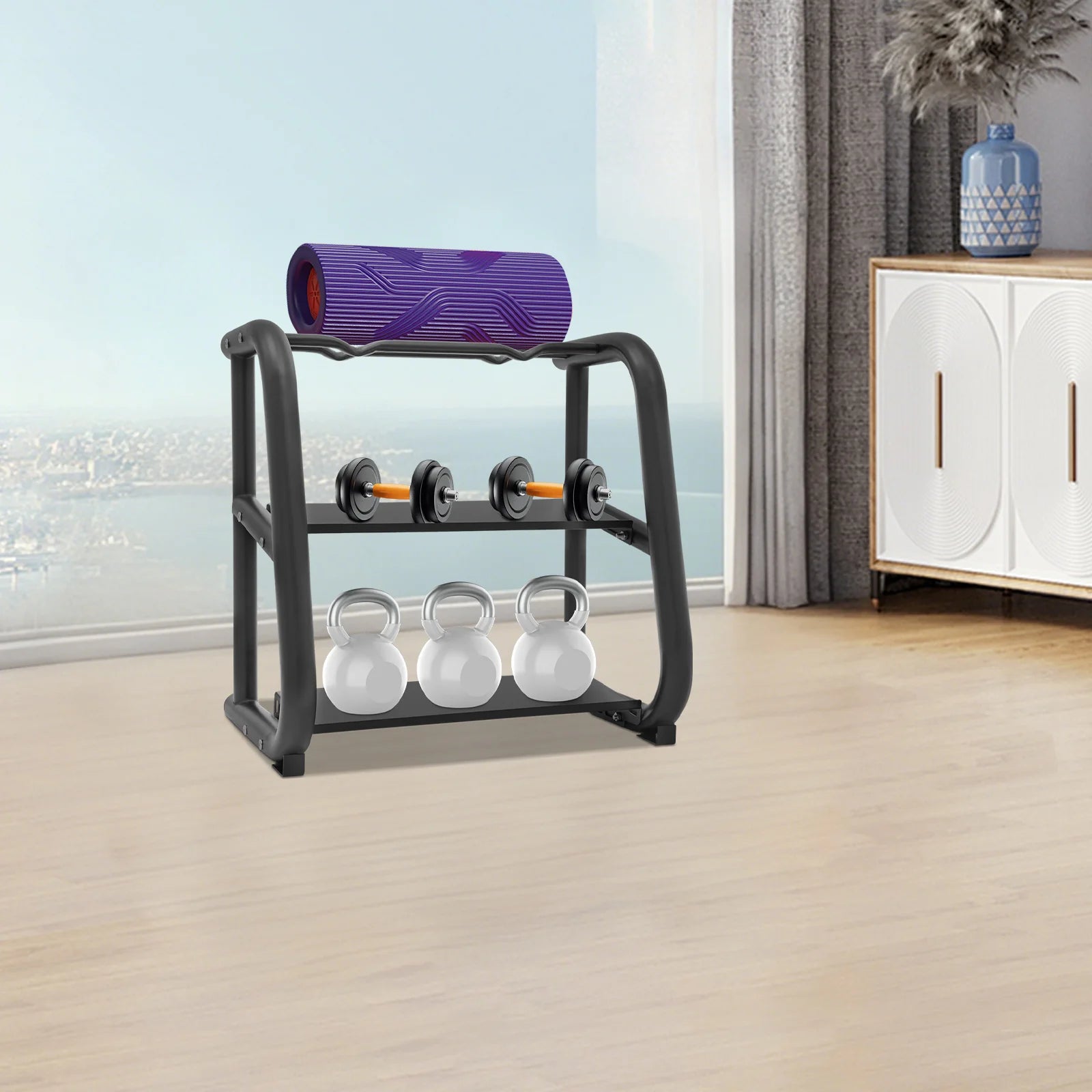 Kettlebell Storage Rack, Black Dumbbell Stand, Multifunctional Weight Stand Load bearing 220.46lbs，