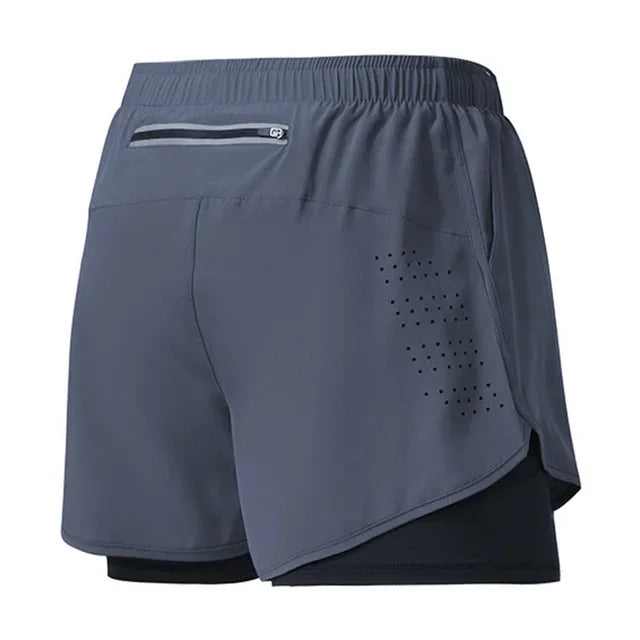 Men's Running Shorts Quick-drying Fitness Black Double Layer Shorts