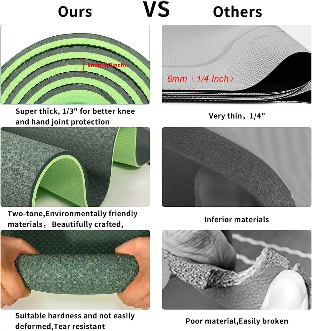 Yoga Mat 1/3 inch QMKGEC Exercise Mats 8mm TPE Non-Slip Extra Thick High-Density Eco Friendly for Yoga Workout Pilates