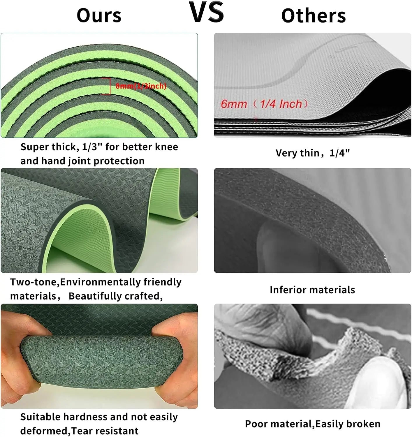 Yoga Mat 1/3 inch QMKGEC Exercise Mats 8mm TPE Non-Slip Extra Thick High-Density Eco Friendly for Yoga Workout Pilates