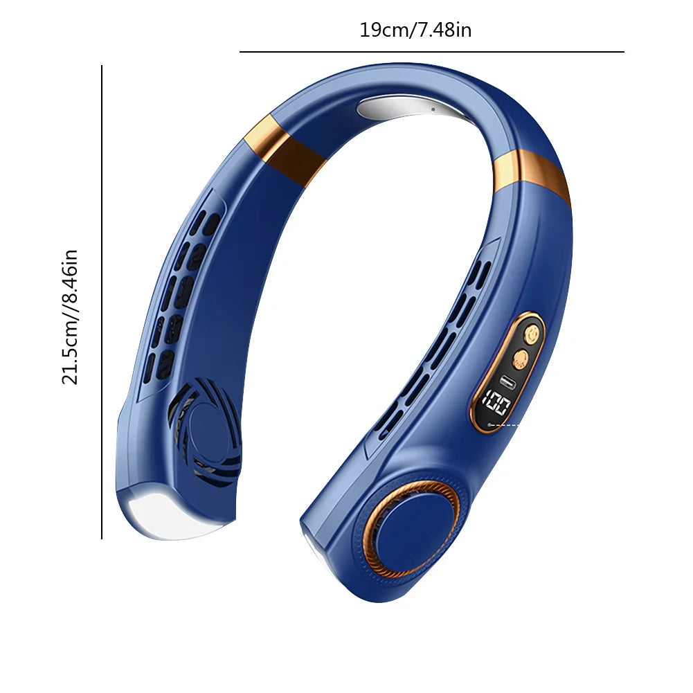 Bladeless Hanging Neck Fan Mute USB Small Cooling Fan LED Digital Display 5 Speeds Rechargeable Hands-free Cooler