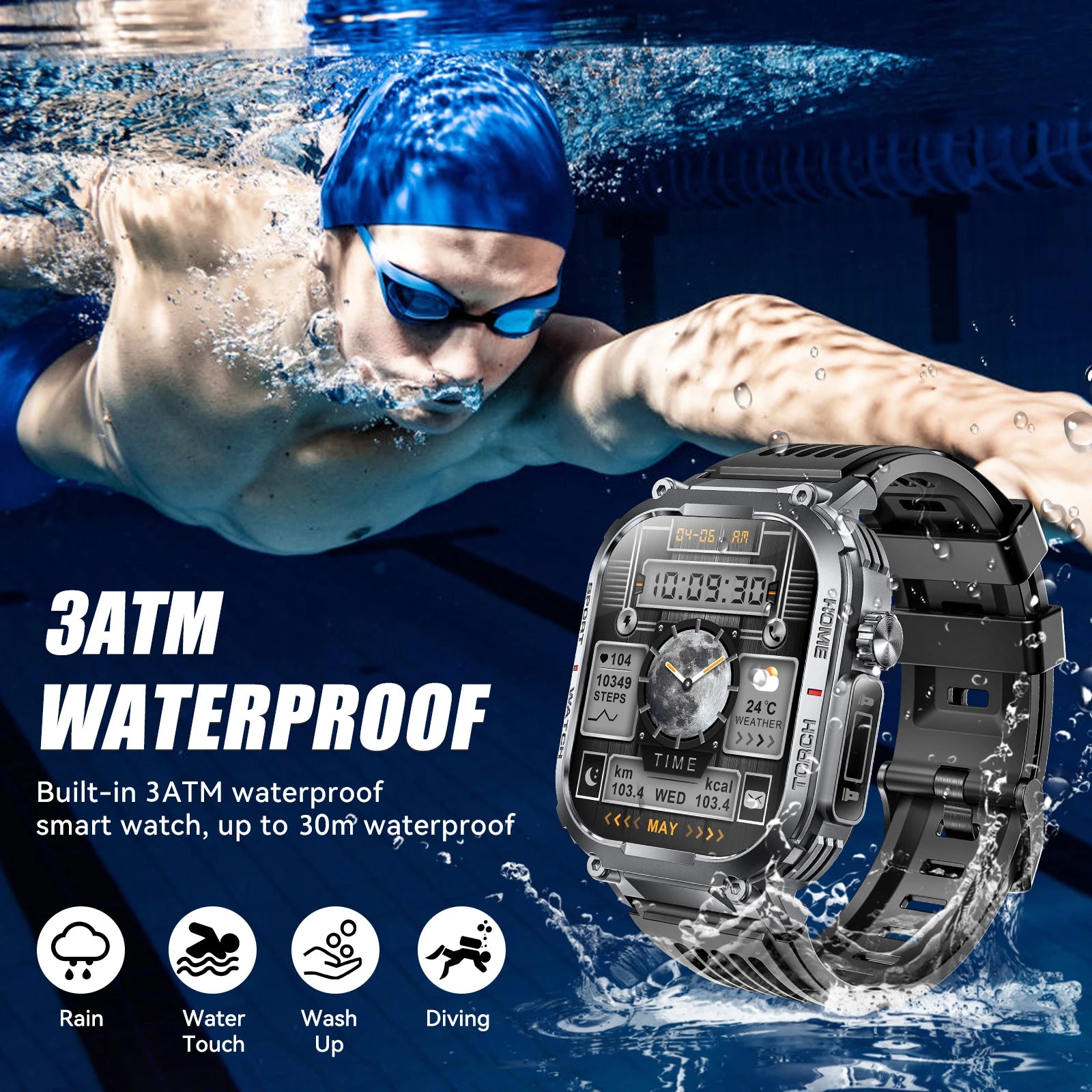 EIGIIS 2024New Smart Watch Men 3ATM Waterproof With Compass And LED Flashlight Tracking Heart Rate