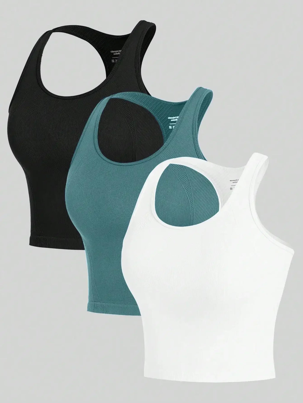 3 Piece Yoga  Crop Tops Seamless Streetwear Rib Knit Workout Breathable