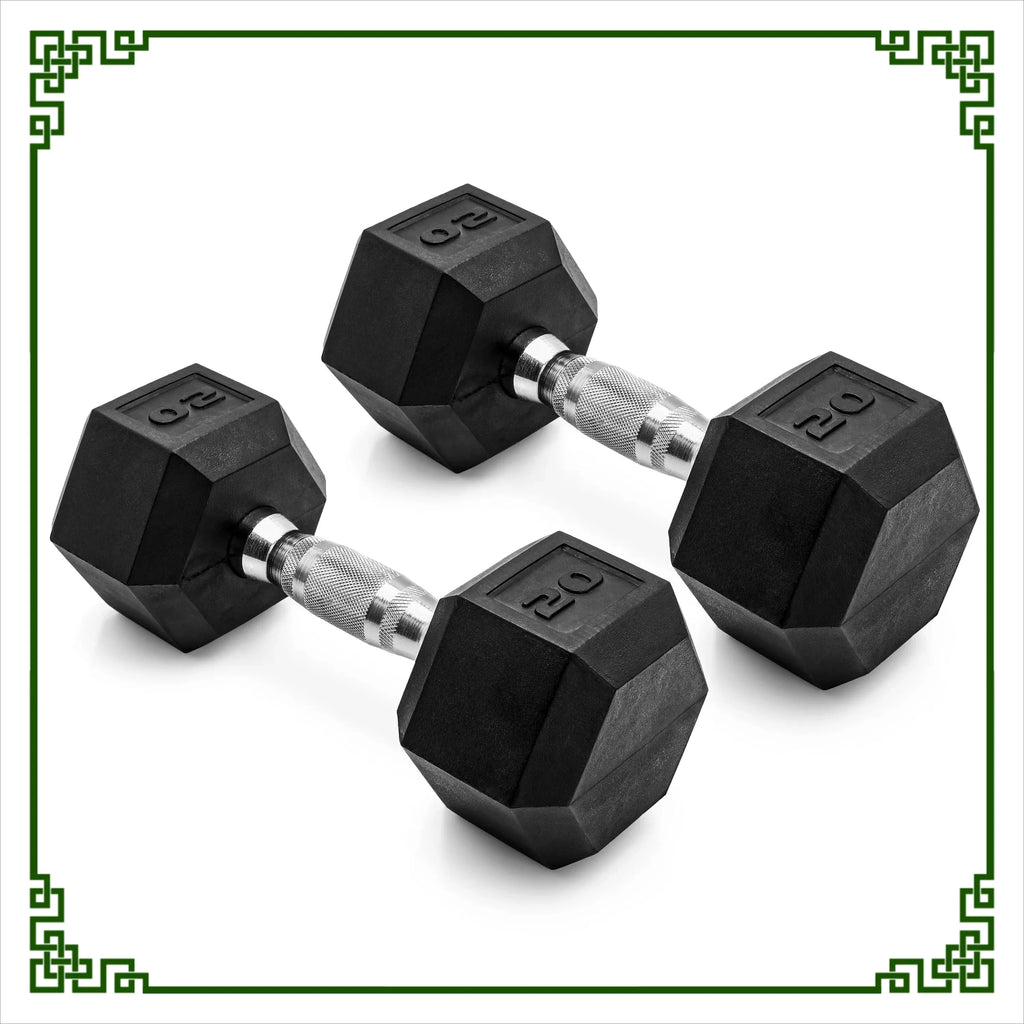20lb Rubber Hex Dumbbell Pair, Non-Slip & Anti-Roll Design