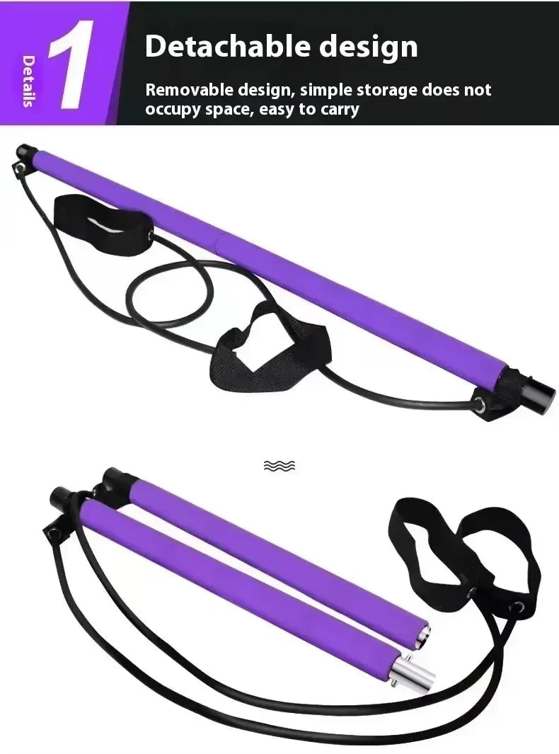 Pilates Bar Kit Resistance Band Stick Yoga Stretch Sculpt Twisting Sit-Up