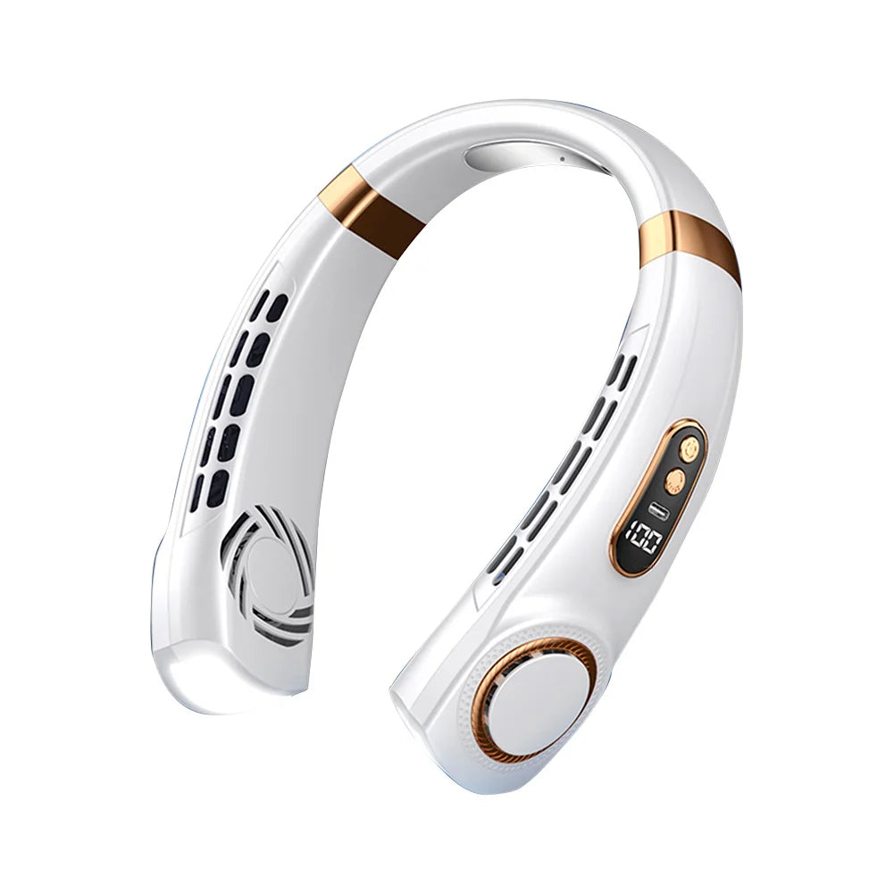 Mute USB Personal Fan LED Digital Display 5 Speeds Rechargeable Bladeless Portable Neck Fan for Home School Office