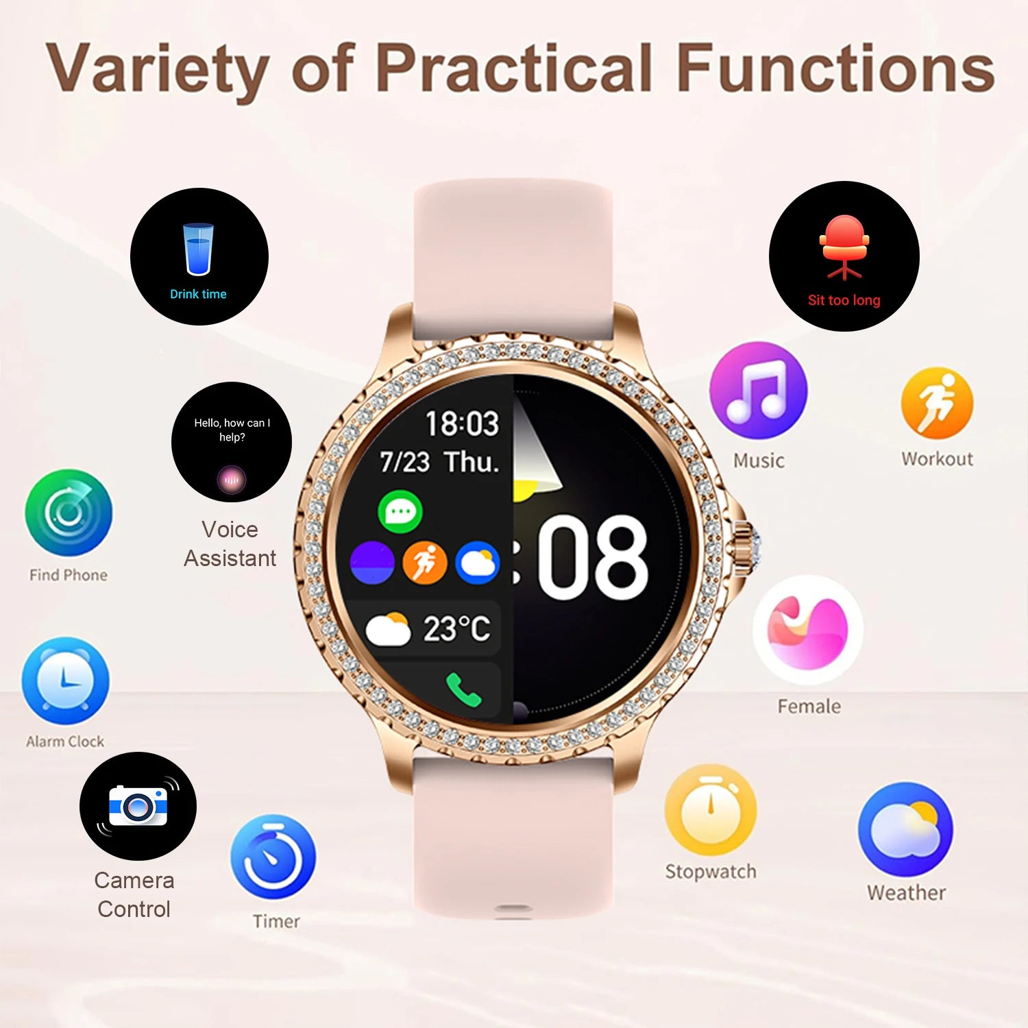 Smart Watch For women - 1.32" Touchscreen Fitness Tracker with Wireless Call