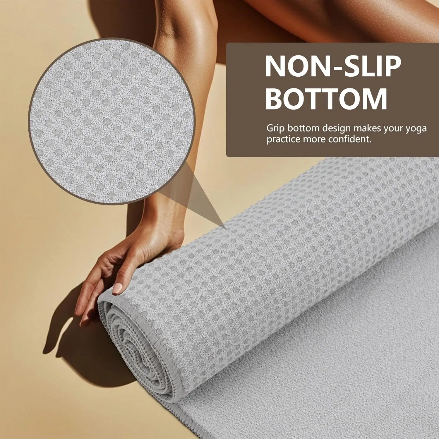 Non-Slip Yoga Towel with Grip Dots, 72x24 Inches, Absorbent Microfiber