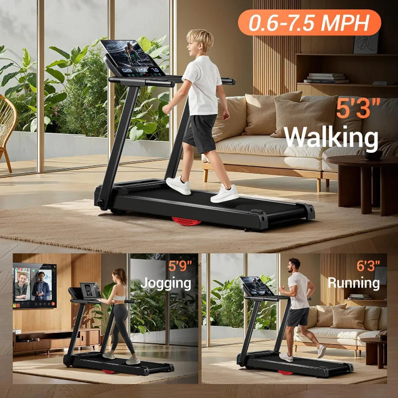 15% Incline Treadmill, Folding Treadmill Filpped Screen and Heart Rate Sensor, 3.0HP Quiet Brushless Dual Cushion System