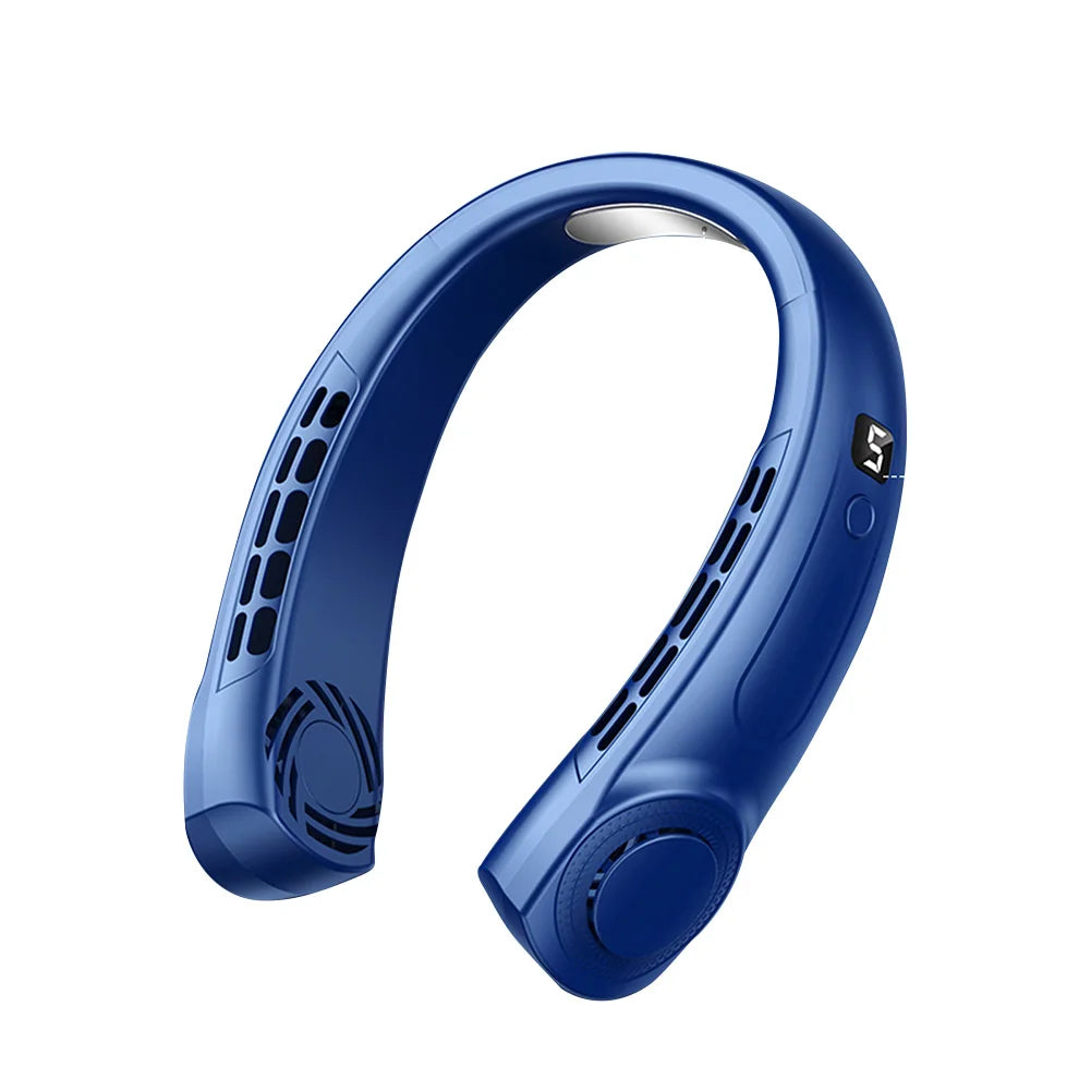 Bladeless Hanging Neck Fan Mute USB Small Cooling Fan LED Digital Display 5 Speeds Rechargeable Hands-free Cooler