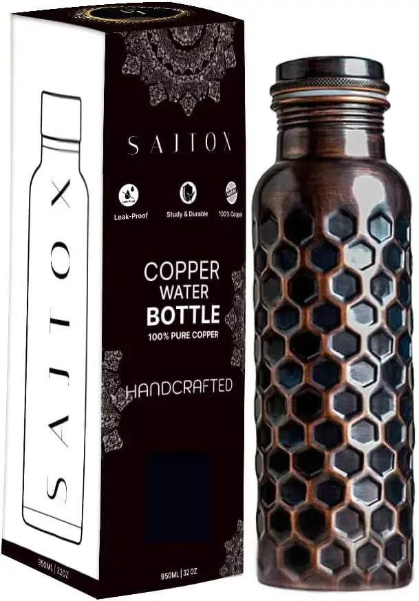 Pure Copper Water Bottle 32oz Antique Black with Lid