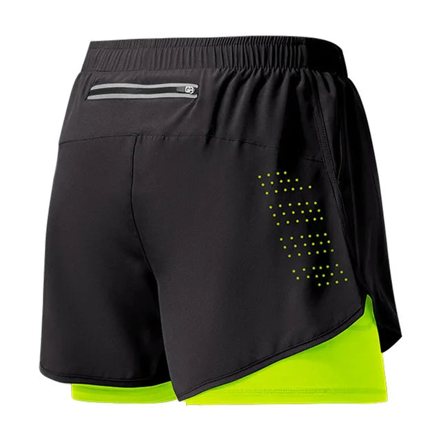 Men's Running Shorts Quick-drying Fitness Black Double Layer Shorts