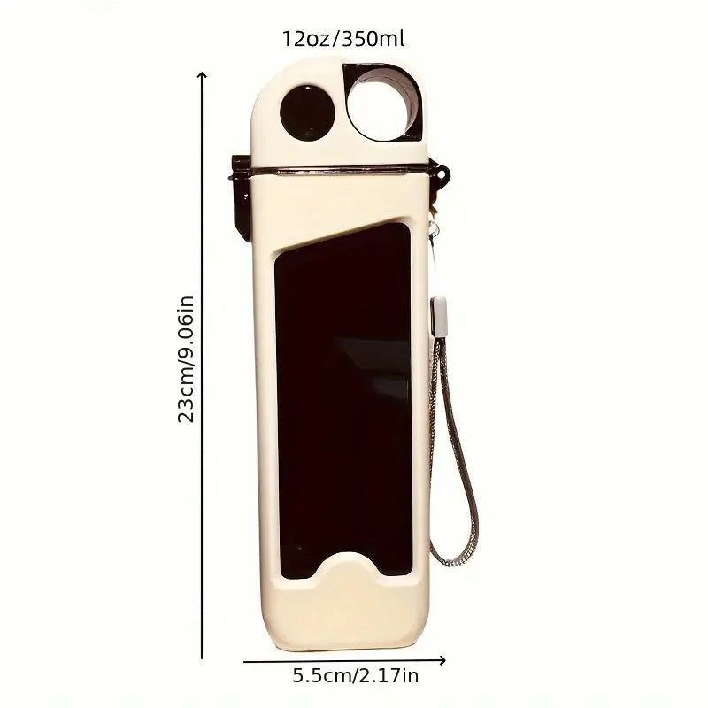 1pc, square water bottle, 12oz （350ml）leak proof w/straw