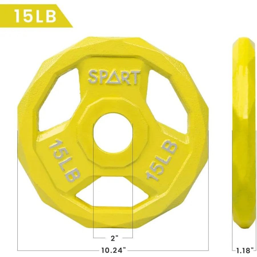 Color Coded Weight Plate 2-Inch Cast Iron Tri-Grip  for Barbell