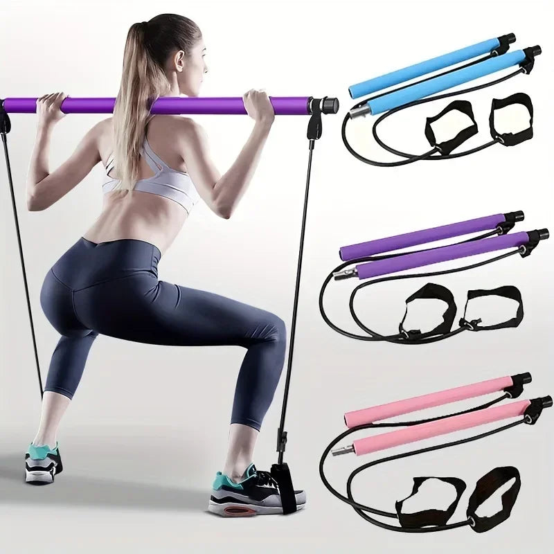 Pilates Bar Kit Resistance Band Stick Yoga Stretch Sculpt Twisting Sit-Up