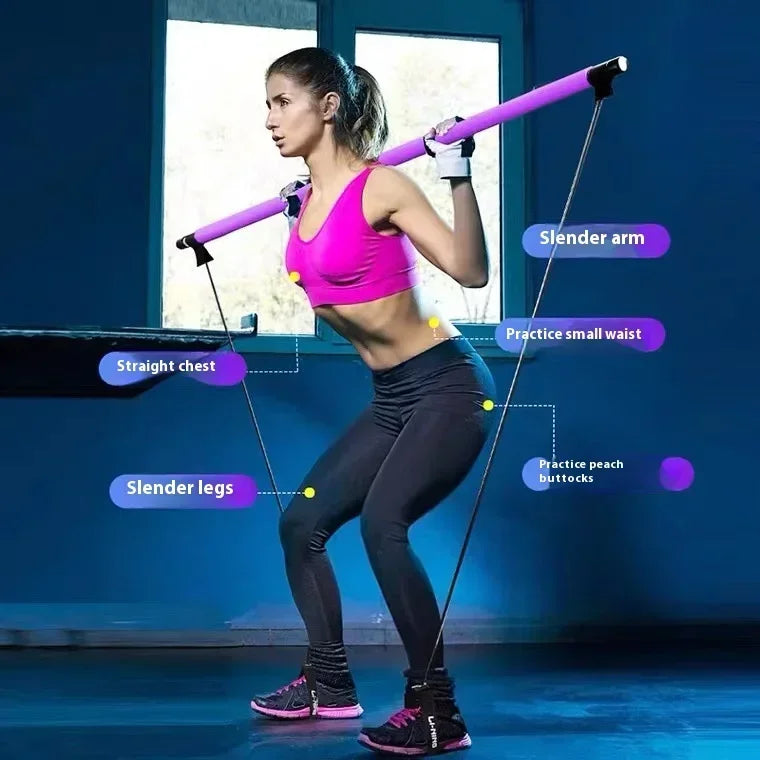 Pilates Bar Kit Resistance Band Stick Yoga Stretch Sculpt Twisting Sit-Up