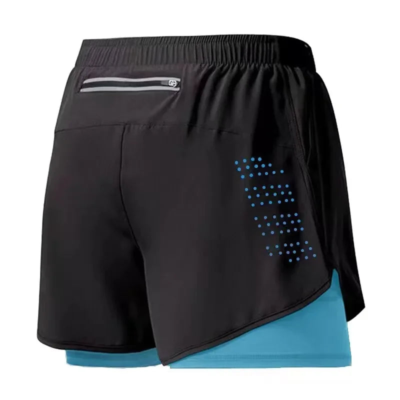Men's Running Shorts Quick-drying Fitness Black Double Layer Shorts