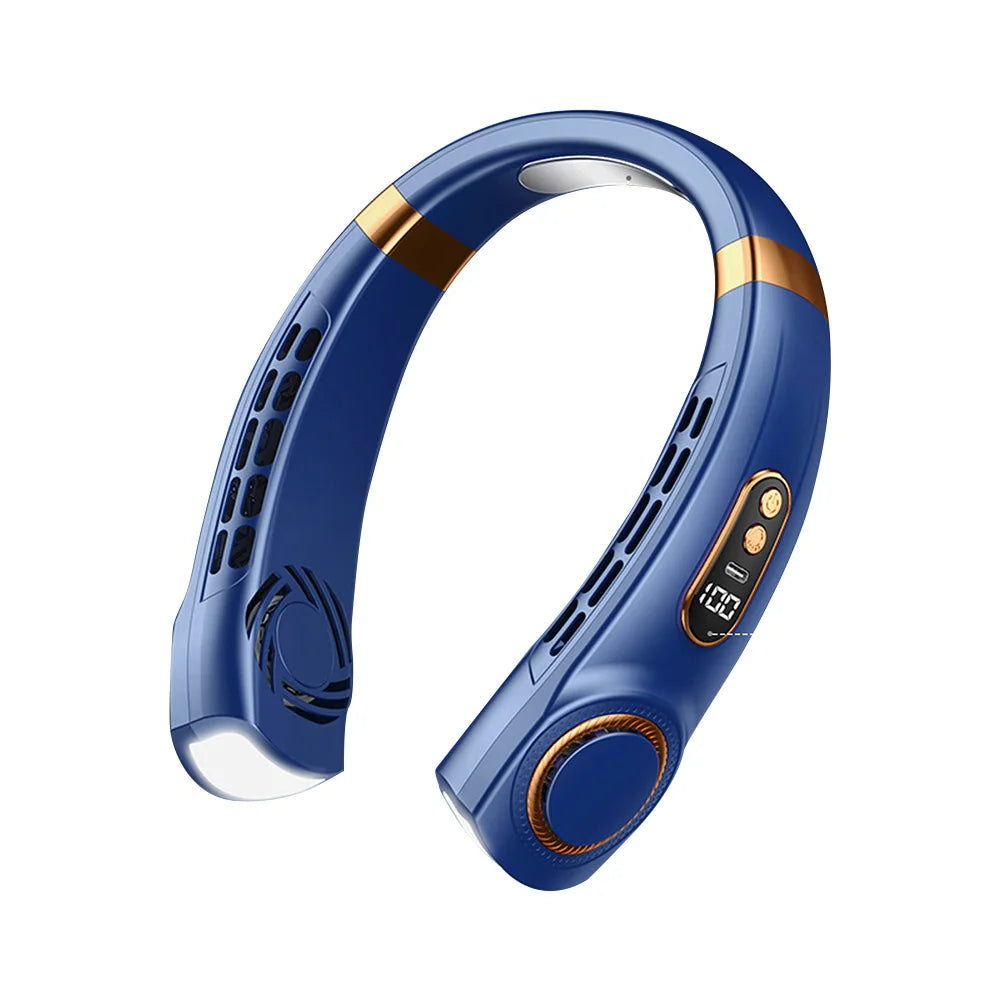 Bladeless Hanging Neck Fan Mute USB Small Cooling Fan LED Digital Display 5 Speeds Rechargeable Hands-free Cooler