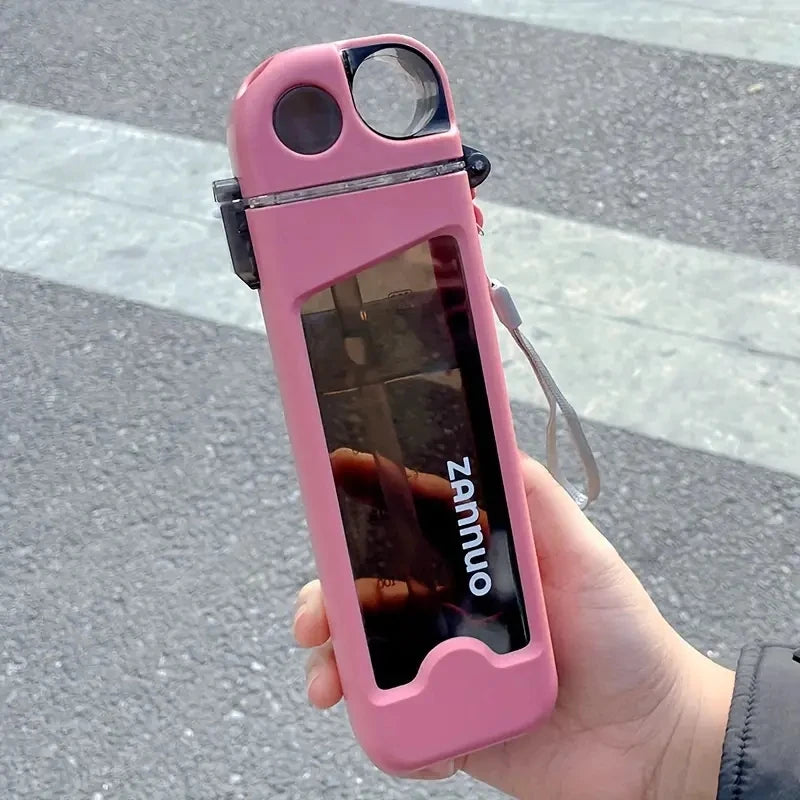 1pc, square water bottle, 12oz （350ml）leak proof w/straw