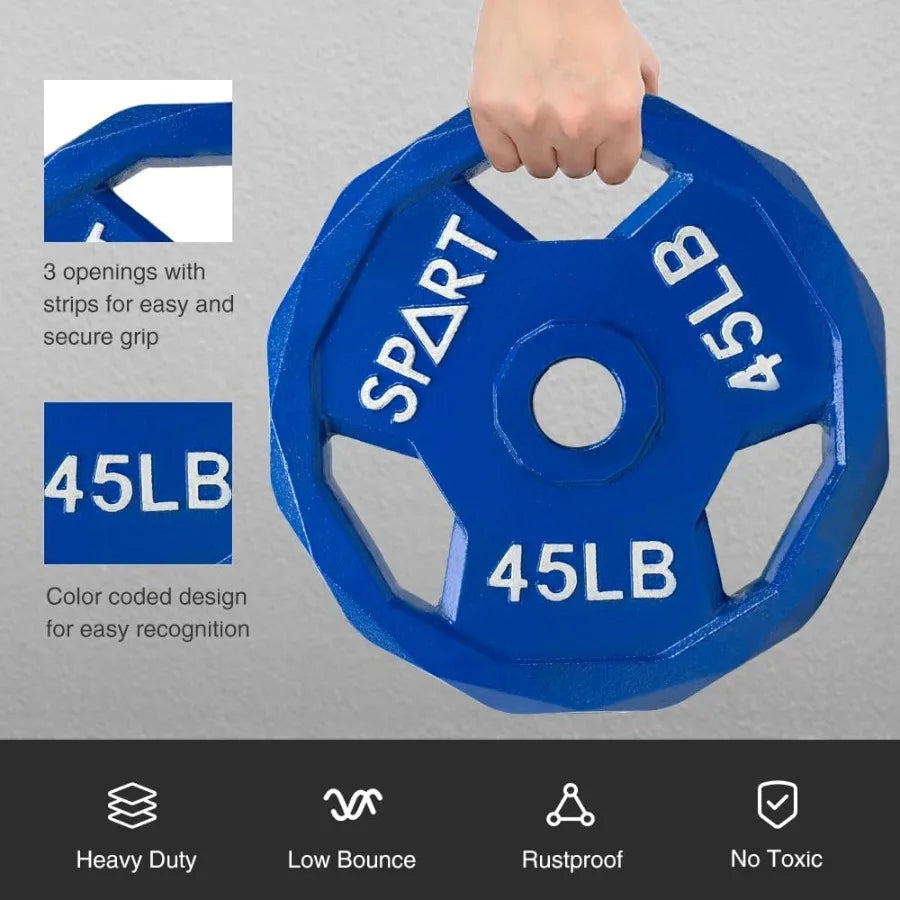 Color Coded Weight Plate 2-Inch Cast Iron Tri-Grip  for Barbell