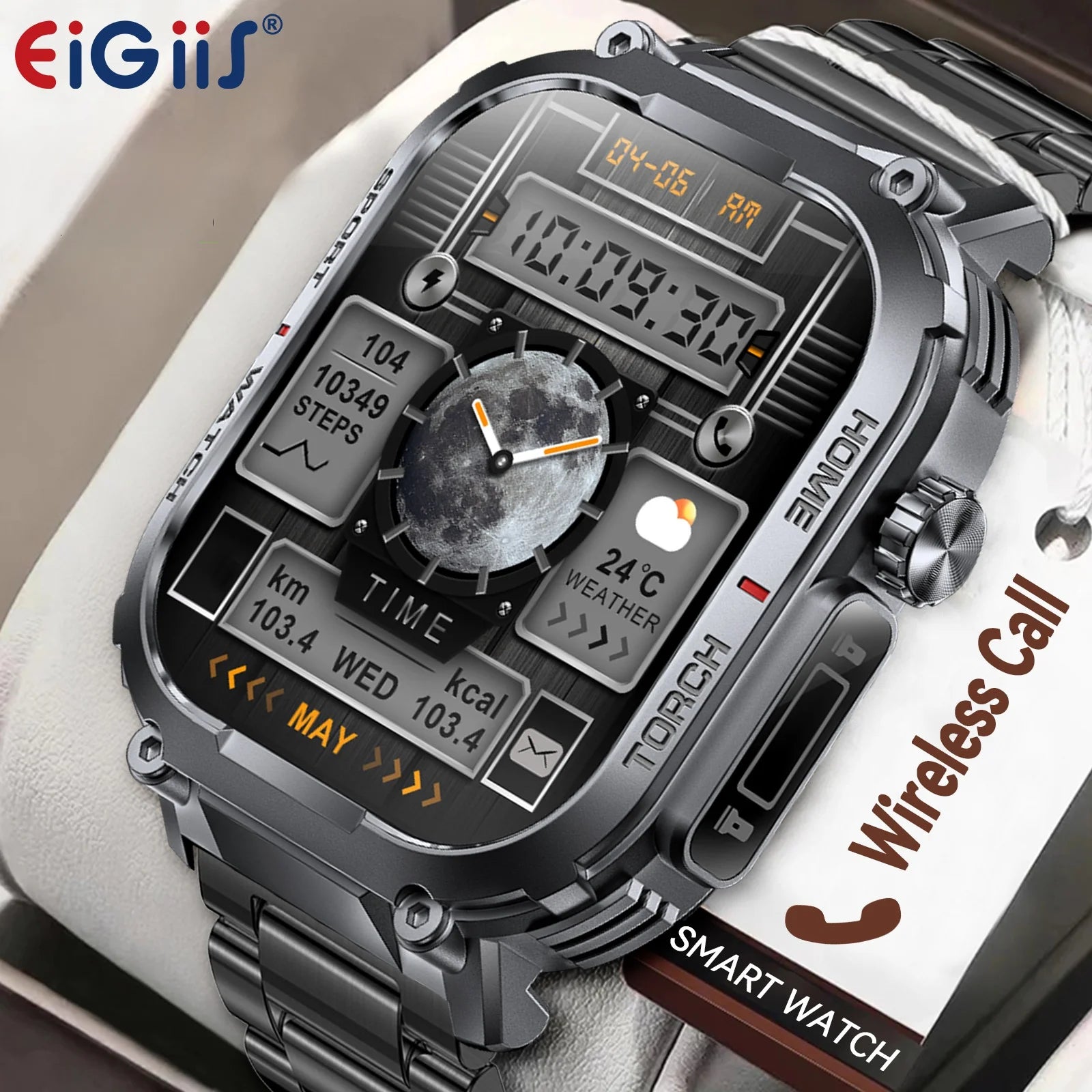 EIGIIS 2024New Smart Watch Men 3ATM Waterproof With Compass And LED Flashlight Tracking Heart Rate