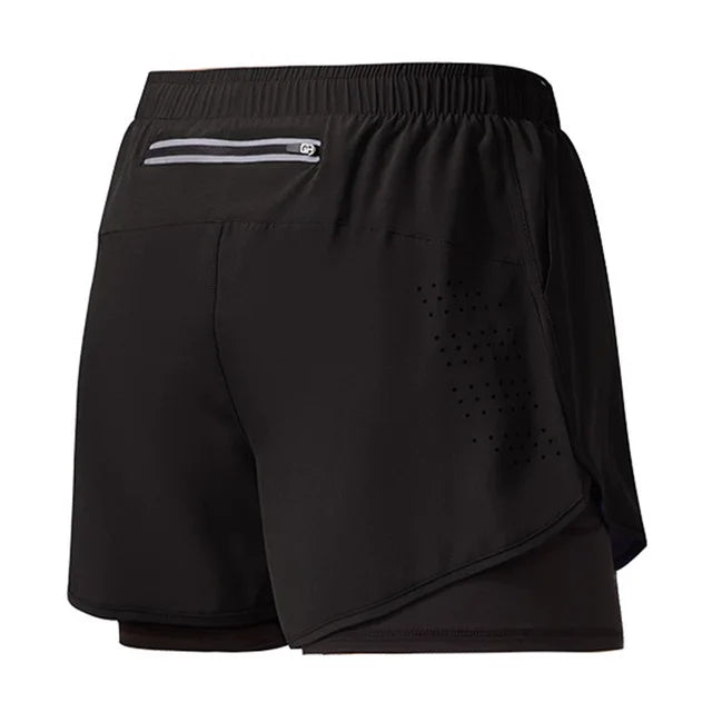 Men's Running Shorts Quick-drying Fitness Black Double Layer Shorts