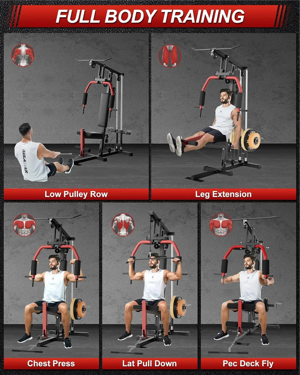Home Gym Machine,Workout Equipment for Strength Training,Full Body,with Chest Press,LAT Pulldown,Leg Extension & Cable System
