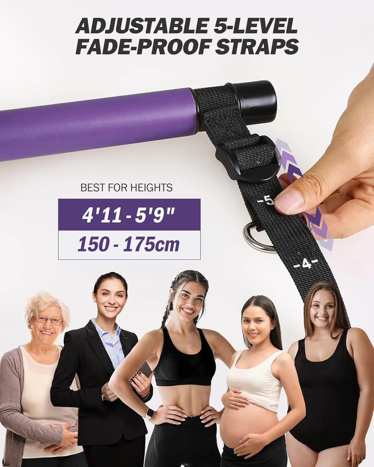 Adjustable Pilates Bar Kit with Resistance Bands for Home Gym, Full-Body Workout