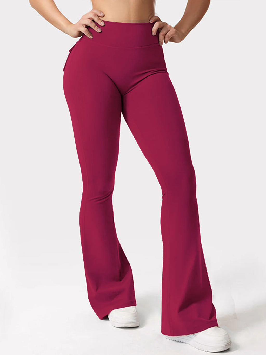Women's Yoga Flare Trousers, High-Waisted Tummy-Control Outdoor Casual Leggings with Pockets,