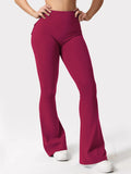 Women's Yoga Flare Trousers, High-Waisted Tummy-Control Outdoor Casual Leggings with Pockets,
