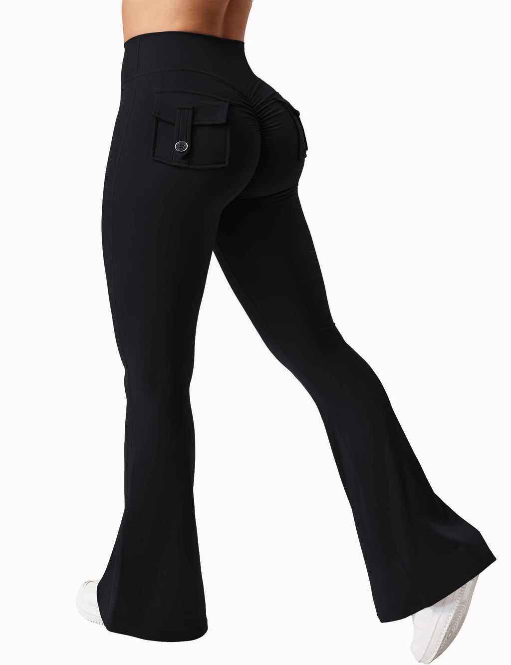 Women's Yoga Flare Trousers, High-Waisted Tummy-Control Outdoor Casual Leggings with Pockets,