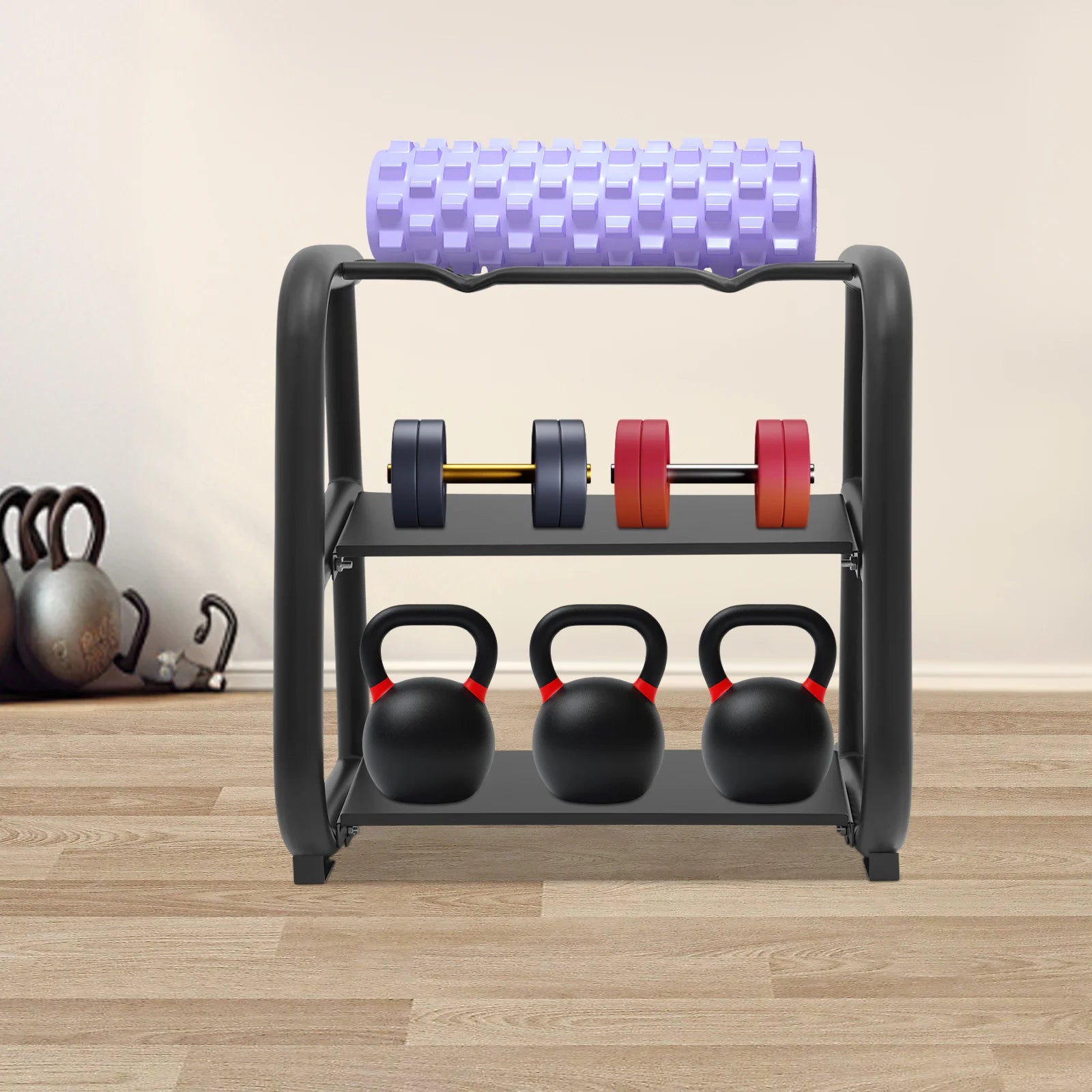 Kettlebell Storage Rack, Black Dumbbell Stand, Multifunctional Weight Stand Load bearing 220.46lbs，