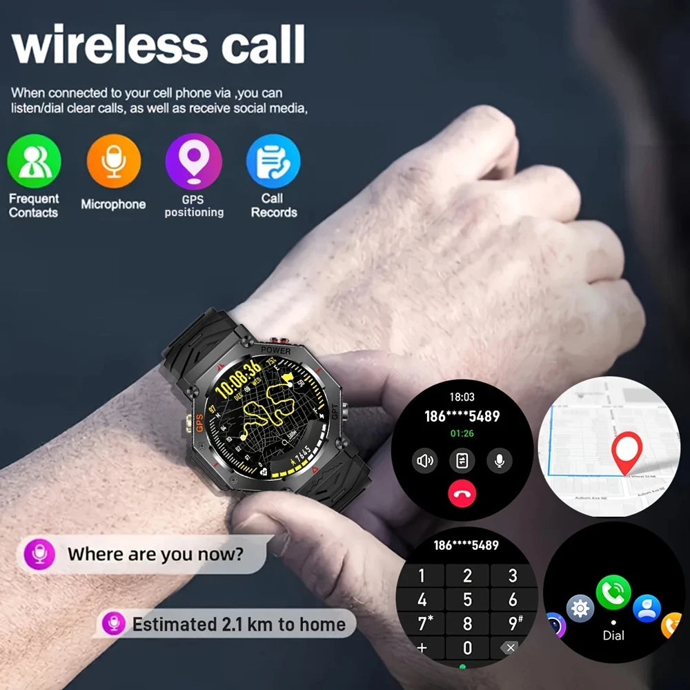 SENBONO  Smart Watch Men Built-in GPS Bluetooth Call AI GPT Fitness Tracker Waterproof Military