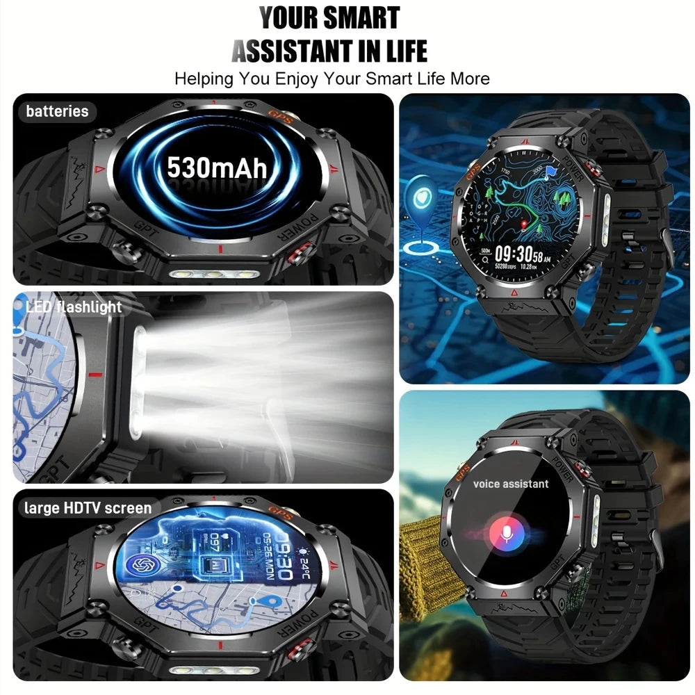 SENBONO  Smart Watch Men Built-in GPS Bluetooth Call AI GPT Fitness Tracker Waterproof Military